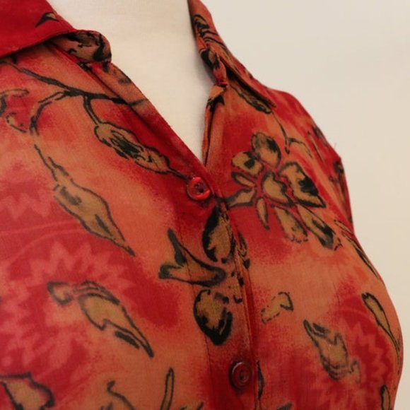 Red Micro Mesh Patterned Button Down - Picture 3 of 4